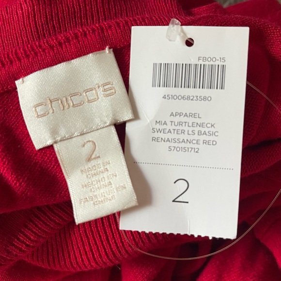 Red Turtleneck Long Sleeve Sweater, Chicos Size 2 - Picture 3 of 7